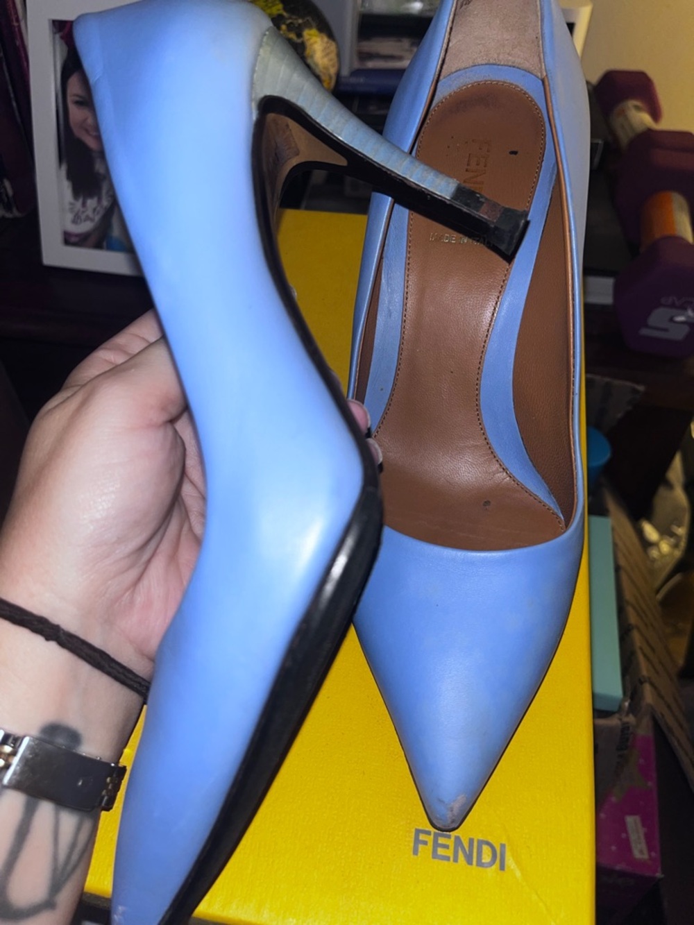 Fendi Light Blue Leather Pointed-Toe Stiletto Pumps